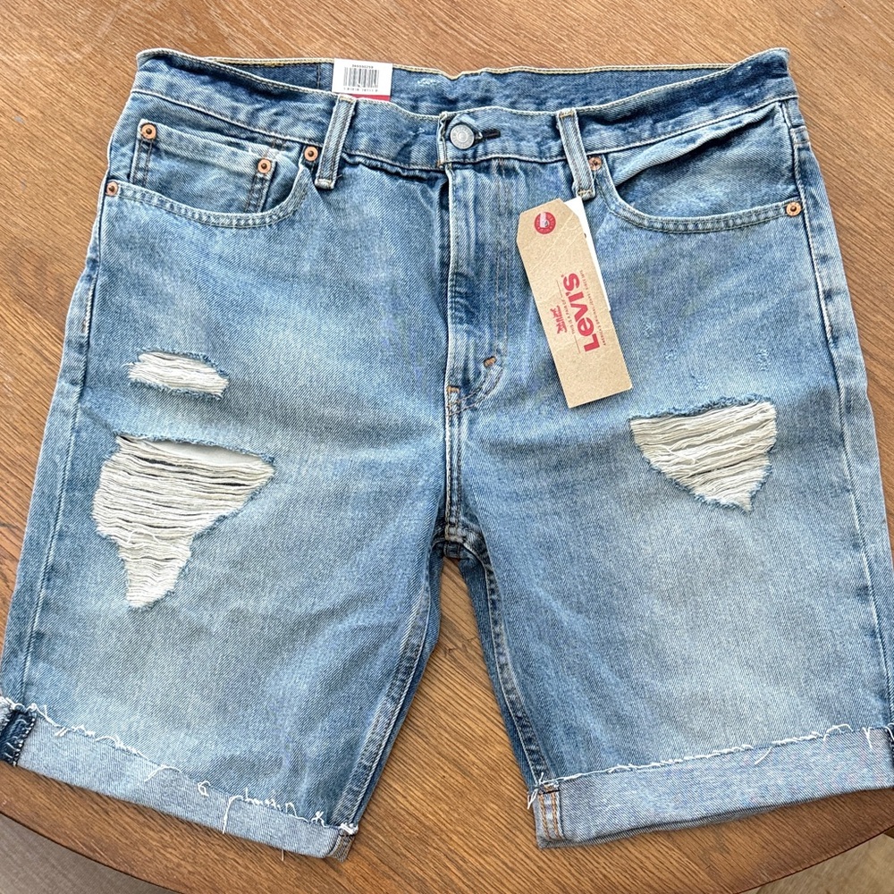 Levi's Men's Ripped Blue Denim Shorts